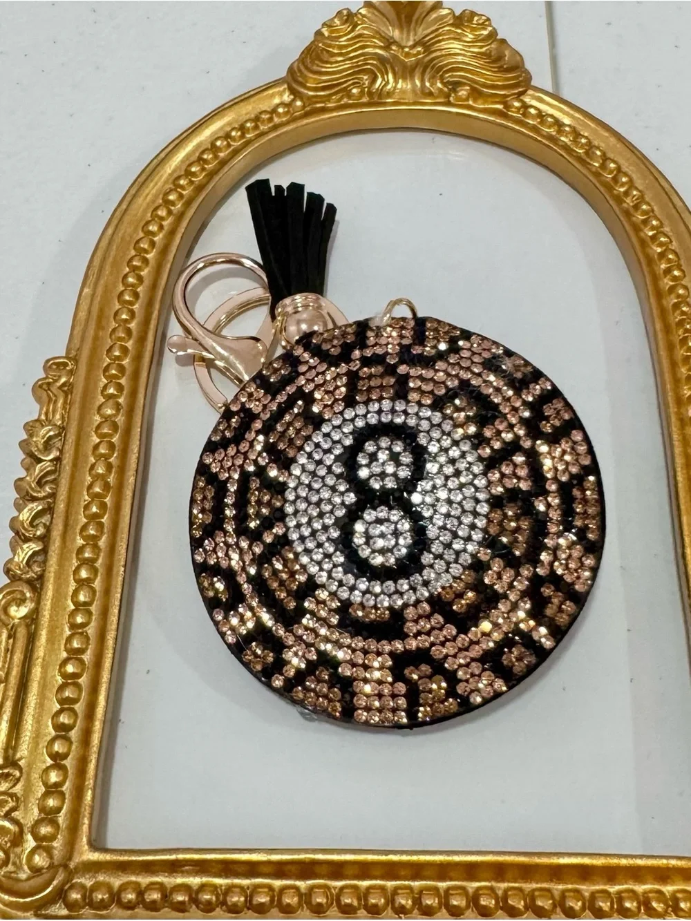 New Beige/Gold 8 Ball Keychain Bag Charm